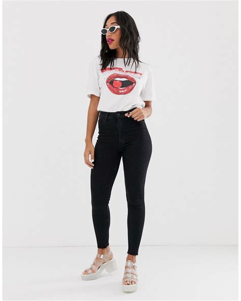 Bershka Super High Waist Skinny Jean In Black Lyst