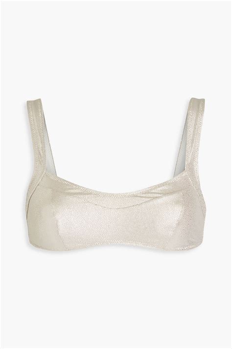 Solid Striped The Molly Metallic Bikini Top In Platinum ModeSens