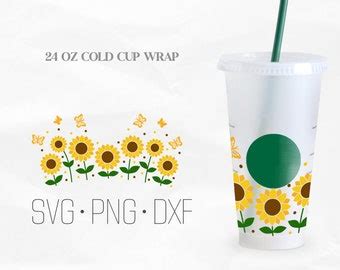 Sunflower And Butterfly Full Wrap SVG Summer Flowers Sunny Hot For Cold Cup Oz SVG PNG Files