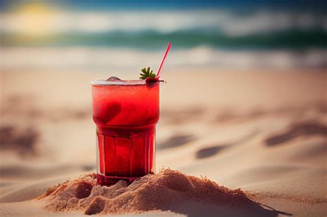 Premium Photo Glass Of Fresh Fruit Cocktail At A Sandy Beach Sunny