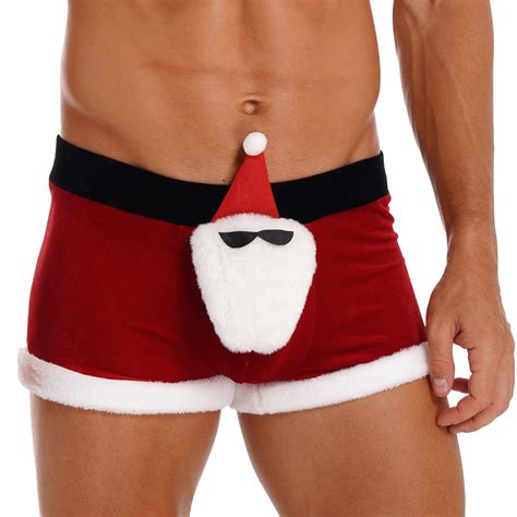 Aislor Mens Flannel Velvet Christmas Holiday Santa Claus Shorts Boxer Briefs Lingerie Underwear