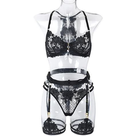 Embroidered Strap Crossing Black Floral Sexy Women Underwear Lace Sensual Sexy Lingerie Panties