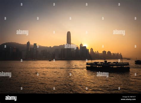 Hong Kong Victoria Harbour View With Sunset Stock Photo Alamy