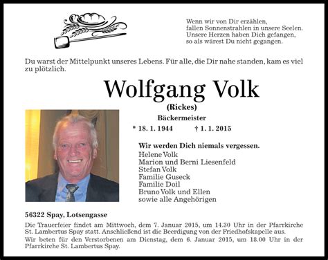 Traueranzeigen Von Wolfgang Volk Rz Trauer De