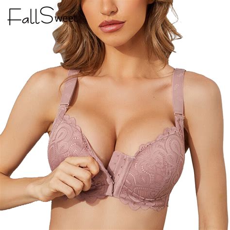 FallSweet Sexy Front Closure Bra Plus Size Lace Women S Underwear Thin Cup Wireless Lingerie