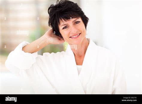 Mature Woman In White Bathrobe Hi Res Stock Photography And Images Alamy