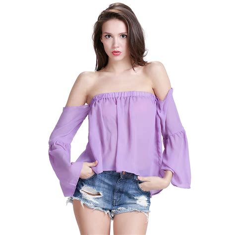 Women Sexy Slash Neck Off Shoulder Chiffon Blouse Ladies Tube Top