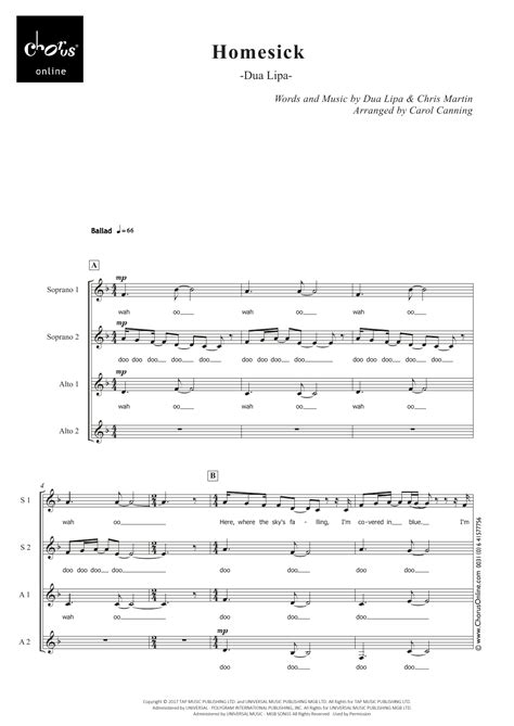 Dua Lipa Homesick (arr. Carol Canning) Sheet Music, Chords & Lyrics ...