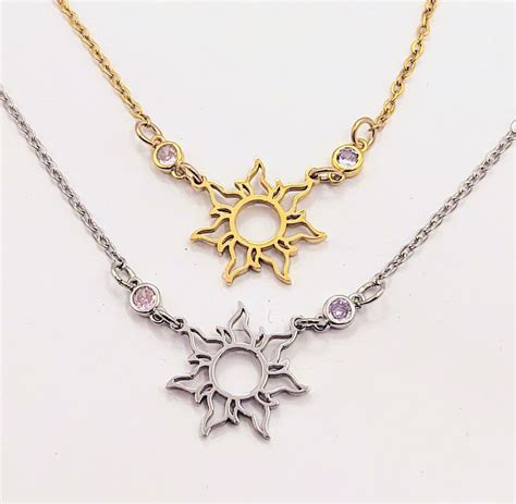 tangled princess rapunzel sun necklace layering jewelry gold stainless