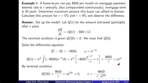 Video2 13 Modeling W1st Order Equations Interest Ratemortgage Elementary Differential