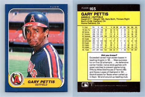 Gary Pettis Angels Fleer Baseball Trading Card