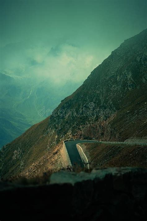 Landscape Of Penser Joch Alps Mountain Pass Road With Dramatic Sunset