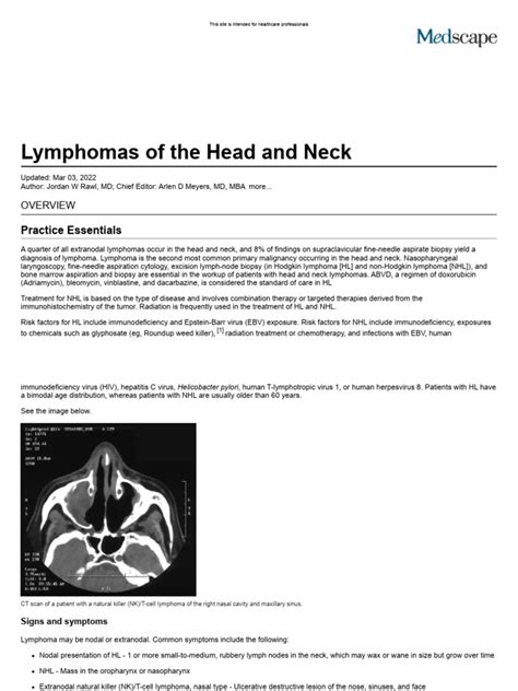 Lymphomas Of The Head And Neck Practice Essentials Background Pathophysiology Pdf