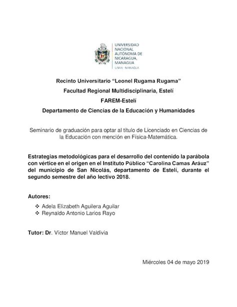 Pdf Seminario De Graduaci N Para Optar Al T Tulo De Licenciado