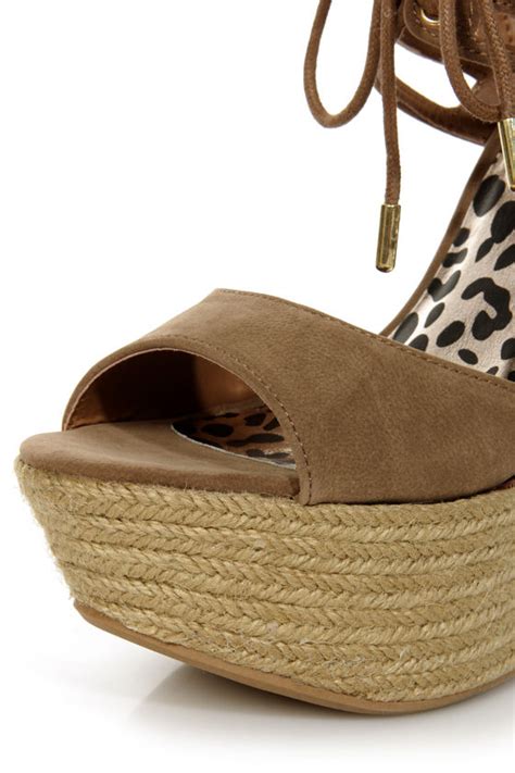 Dollhouse Hotstuff Nude Lace Up Ankle Cuff Platform Wedges 49 00