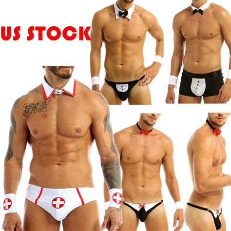 Linjinx Pcs Mens Waiter Lingerie Suit Open Back Tuxedo G String Thong Underwear With Bow Tie