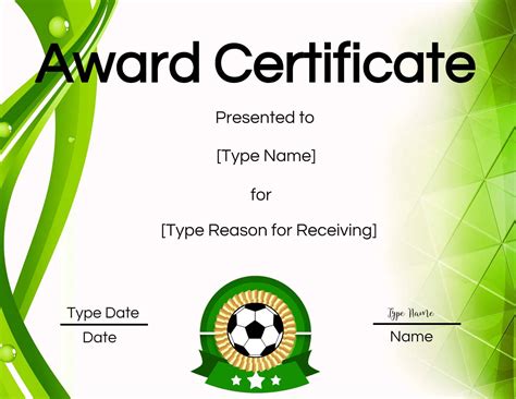 soccer certificate maker edit   print  home