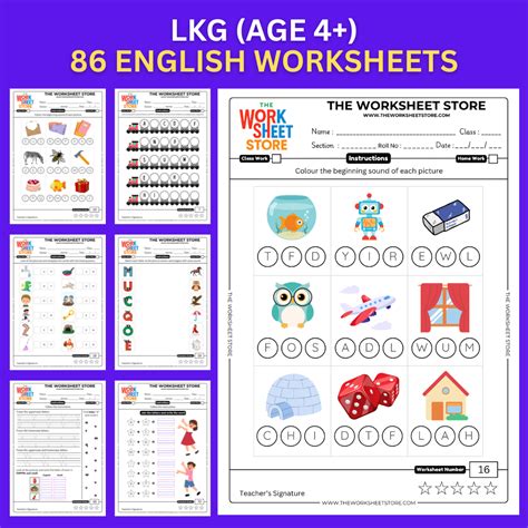 english worksheets  lkg age   pages  worksheet store