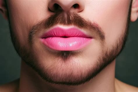 Premium AI Image Pink Lipstickpainted Lips Of Transgender Gay Man With Makeup On Face Closeup