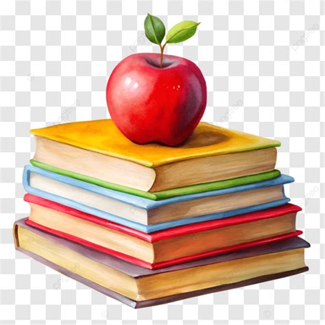 Apple On Stack Of Books Clipart Illustration Apple On Books Red Apple