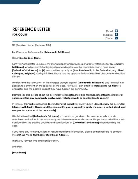 Character Letter for Court (Template) - WordLayouts