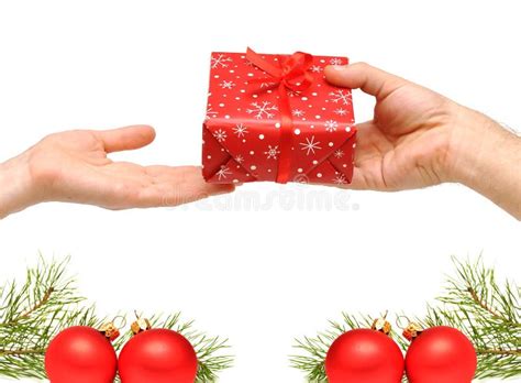 Male Hands Give A Christmas Present Stock Image Image Of Wrapping