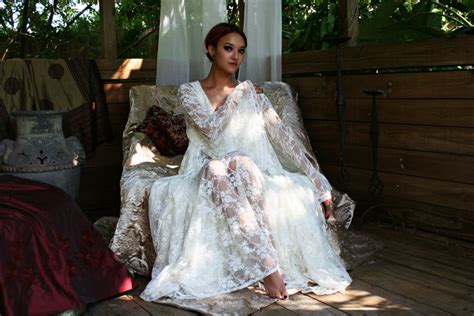 Bridal Robe Wedding Lingerie White Lace Robe Bridal Sleepwear Angel Sleeve Boudoir Trousseau
