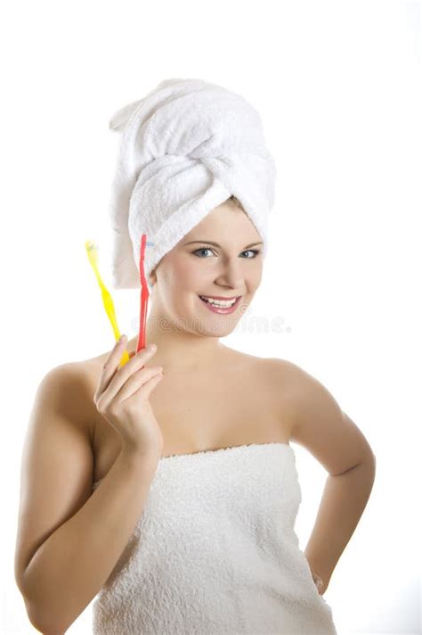 Young Healthy Woman With Two Tooth Brushes Stock Image Image Of