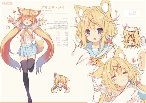 Amamiya Mei Animal Ears Blonde Hair Blue Eyes Chibi Foxgirl Long Hair