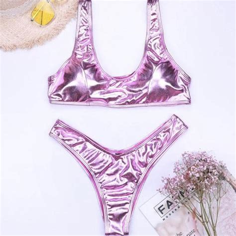 Pink Metallic Bikini Size S Never Been Worn Depop