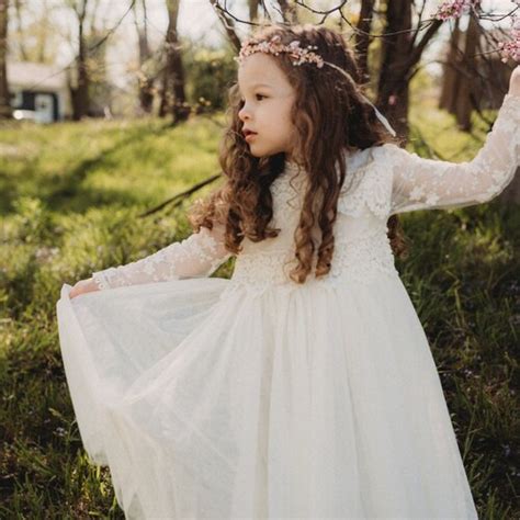 Bohemian Lace Flower Girl Dress Rustic Ivory Tulle Wedding Etsy