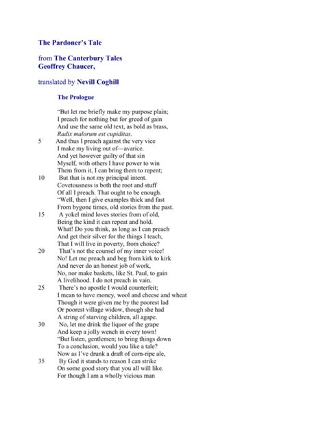 The Pardoner S Tale From The Canterbury Tales Geoffrey Chaucer