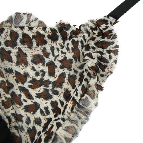 Sexy Black Leopard Print Halter Sheer Mesh Babydoll Lingerie Set N