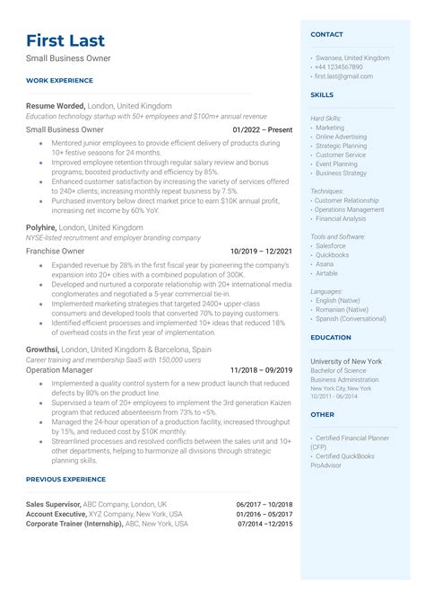 Self Employed Business Owner Resume Examples For 2025 Resume Worded