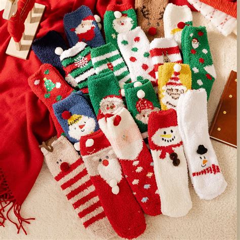 Boporo Christmas Fuzzy Cozy Socks For Women Fluffy Plush Warm Fun Colorful Holiday Sleeping