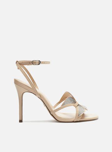Sandália Nude Couro Salto Fino Cristais Arezzo