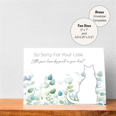 Printable Loss of Pet Cat Card, Sorry for Your Loss, Thinking of You at
