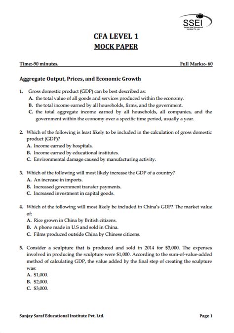 Ssei Mock Papers With Solutions Cfa Level 1 2024 Cfa Ebooks