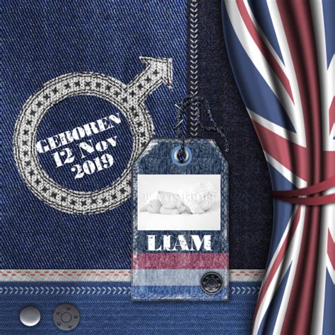 Jongens Geboortekaartje Blauwe Denim En United Kingdom Gordijn