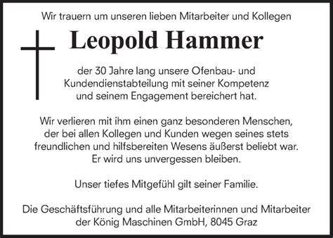 Traueranzeigen Von Leopold Hammer Trauer Kleinezeitung At