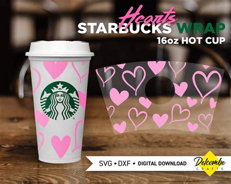 Starbucks Oz Hot Travel Cup Full Wrap Hand Drawn Hearts SVG Digital Cut File For Cricut