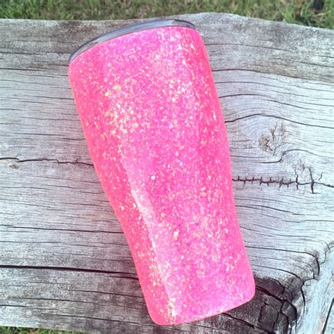 Custom Pink Glitter Tumbler Personalized Tumbler Glitter Etsy