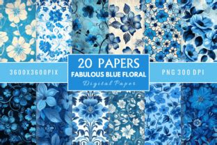 Fabulous Blue Floral Digital Paper Bundl Graphic By Regulrcrative