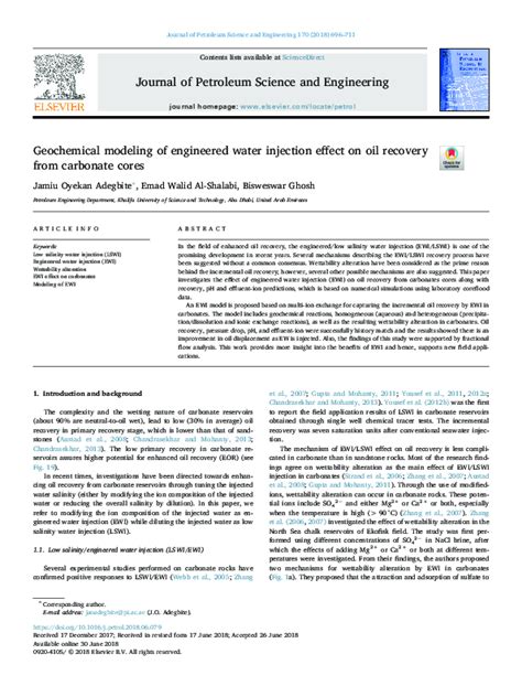 Pdf Geochemical Modeling Of Engineered Water Injection Effect On Oil