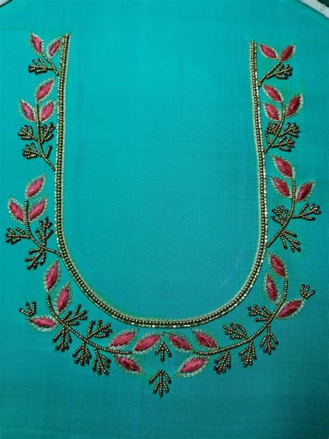 aari work blouse design  beads  leaves