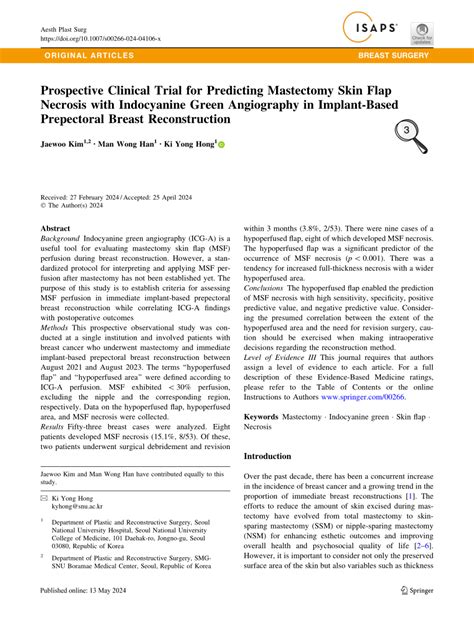 Pdf Prospective Clinical Trial For Predicting Mastectomy Skin Flap
