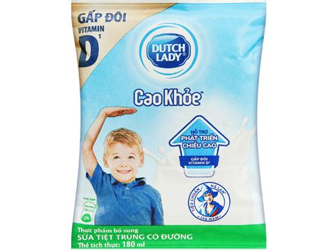 Sữa tiệt trùng Dutch Lady cao khỏe có đường túi 180ml