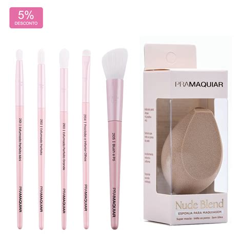 KIT Pincéis Esponja Nude Blend PRAMAQUIAR maquiagem e acessórios