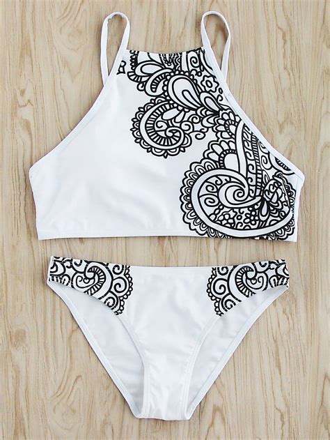 Shop Retro Flower Print Bikini Set Online Shein Offers Retro Flower