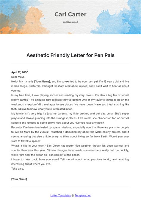 Free Aesthetic Friendly Letter for Pen Pals Template to Edit Online